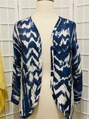 Chico's Navy and White Open-Front Cardigan/Kimono  sz 2/L